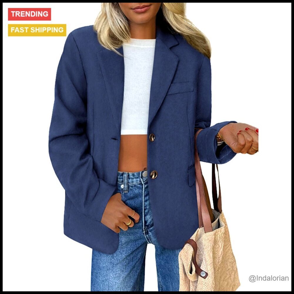 Oversized Faux Suede Blazer Business Casual Chic Work Office Jacket